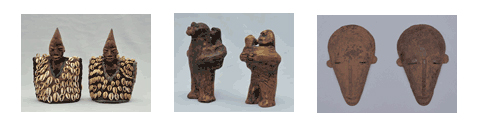 左：イベ人形(子安貝の衣付)　ナイジェリア　ヨルバ族　20世紀
